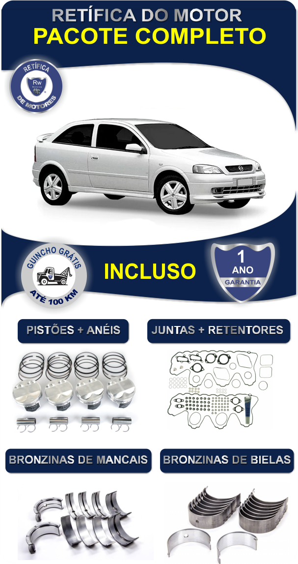 Retífica de Motor Chevrolet Astra Sport 2.0 16V Pacote Completo